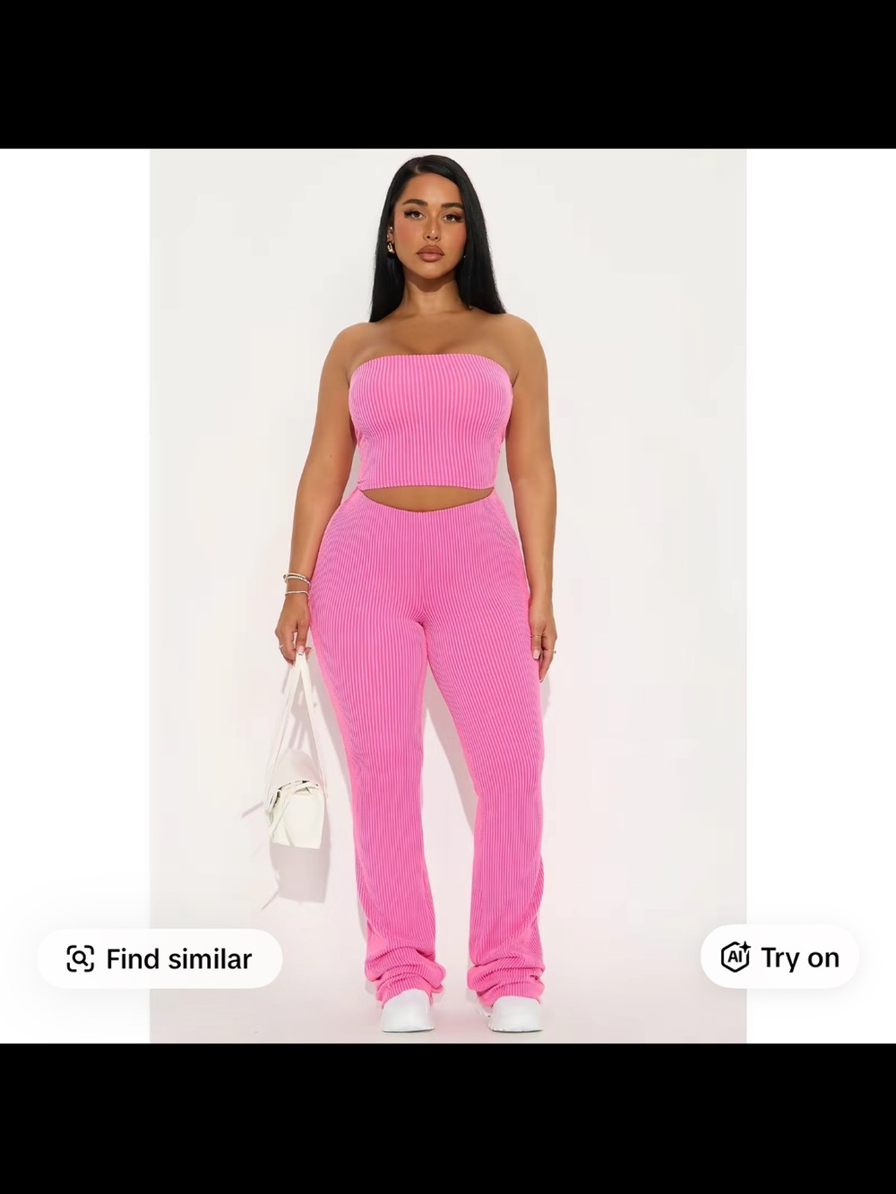Fashion Nova Ribbed Strapless Crop Top & Pants Set - Hot Pink